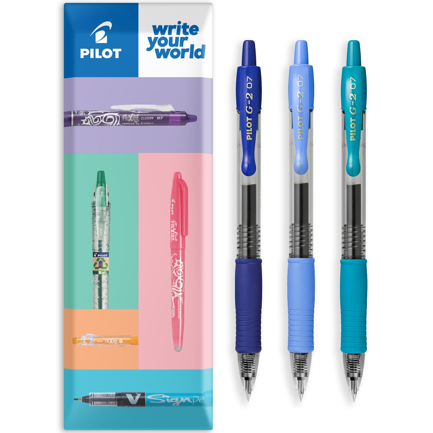 PILOT G-2 - Bolígrafos retráctiles de tinta de gel, punta de punta de 0,7 mm, juego de 3 almohadas, juego de tonos azules