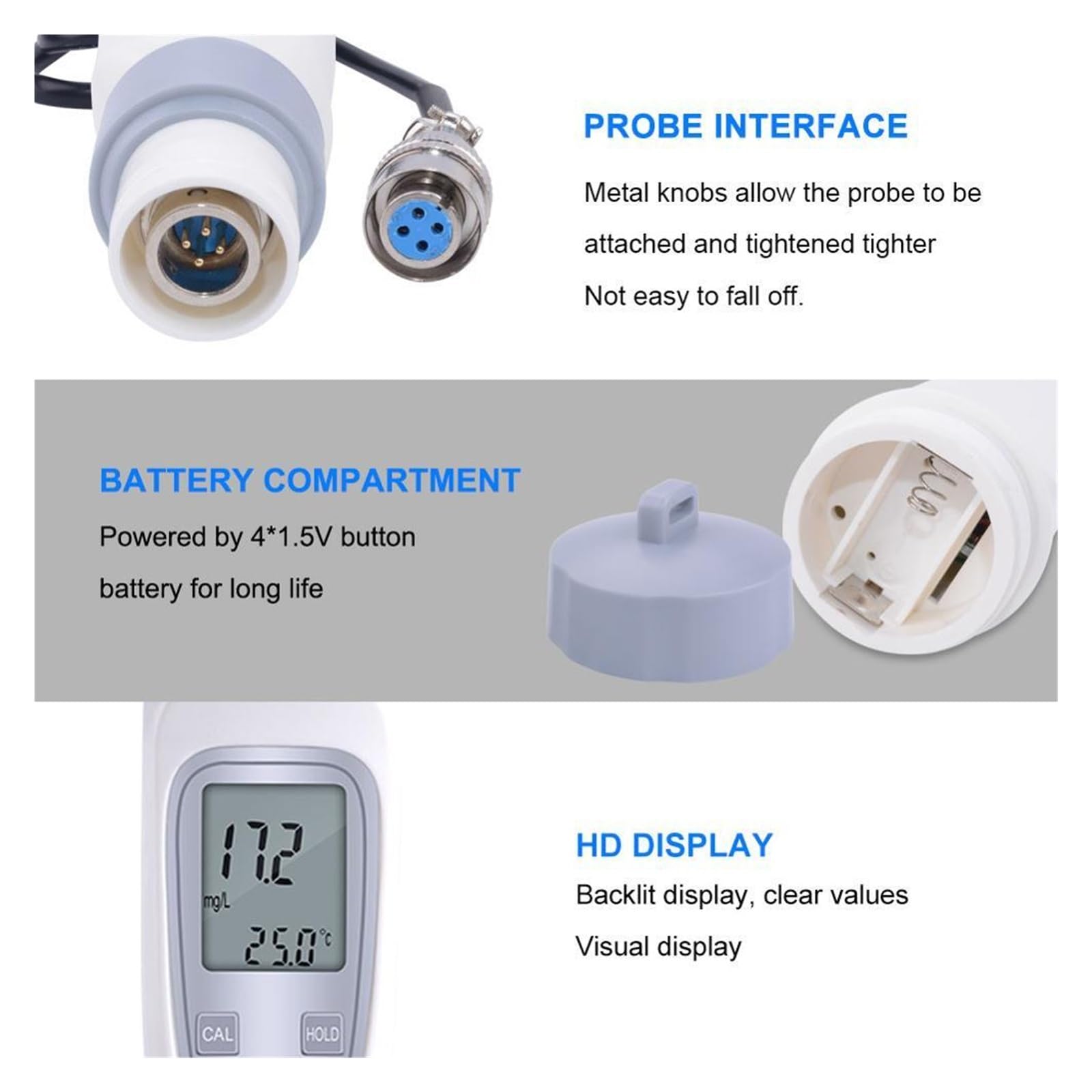 Medidor digital de oxígeno disuelto portátil JPB-70A, medidor calidad del agua Agricultura y actividades al aire libre