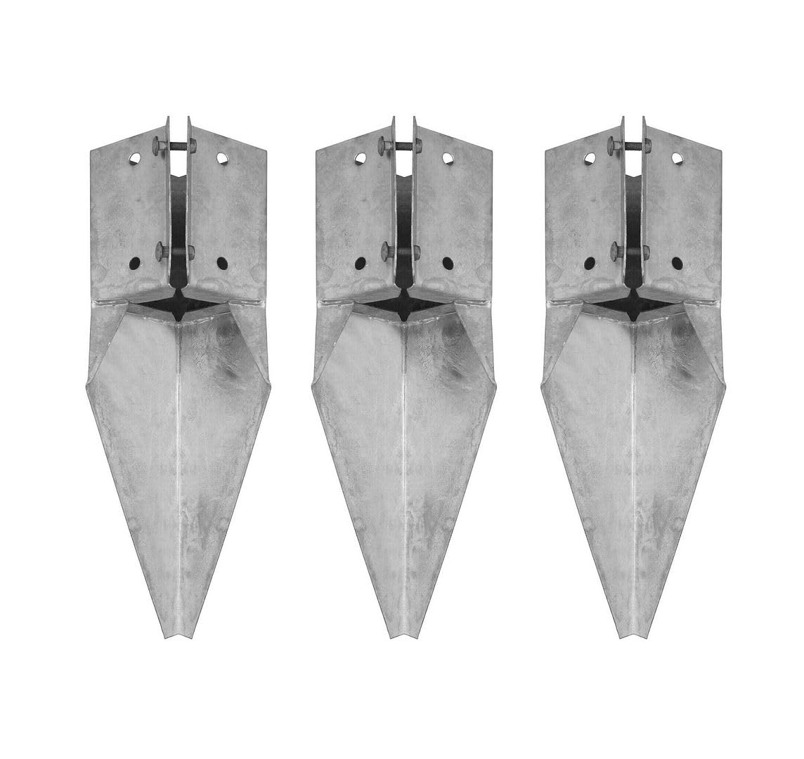 3 x Fence Repair Post Holder 100mm posts Support Drive Down Spike Clamp Grip Galvanised for 100mm x 100mm (4") posts, Eliza Tinsley Swiftpost, Pack of 3