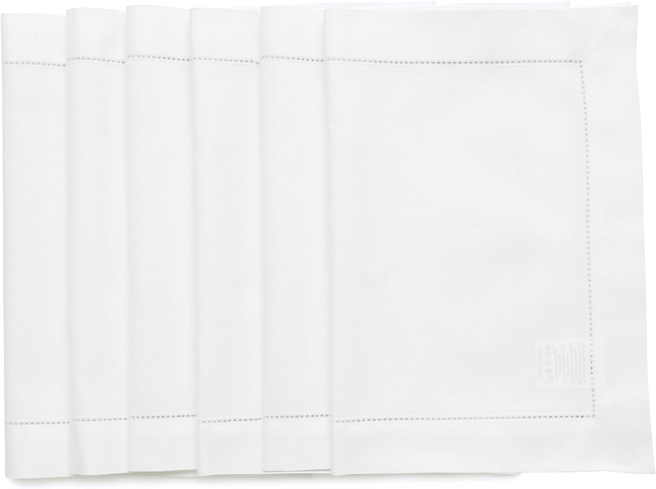 Solino Home White Placemats Set of 6 - Cotton Linen Hemstitch Placemats 14 x 19 Inch for Summer