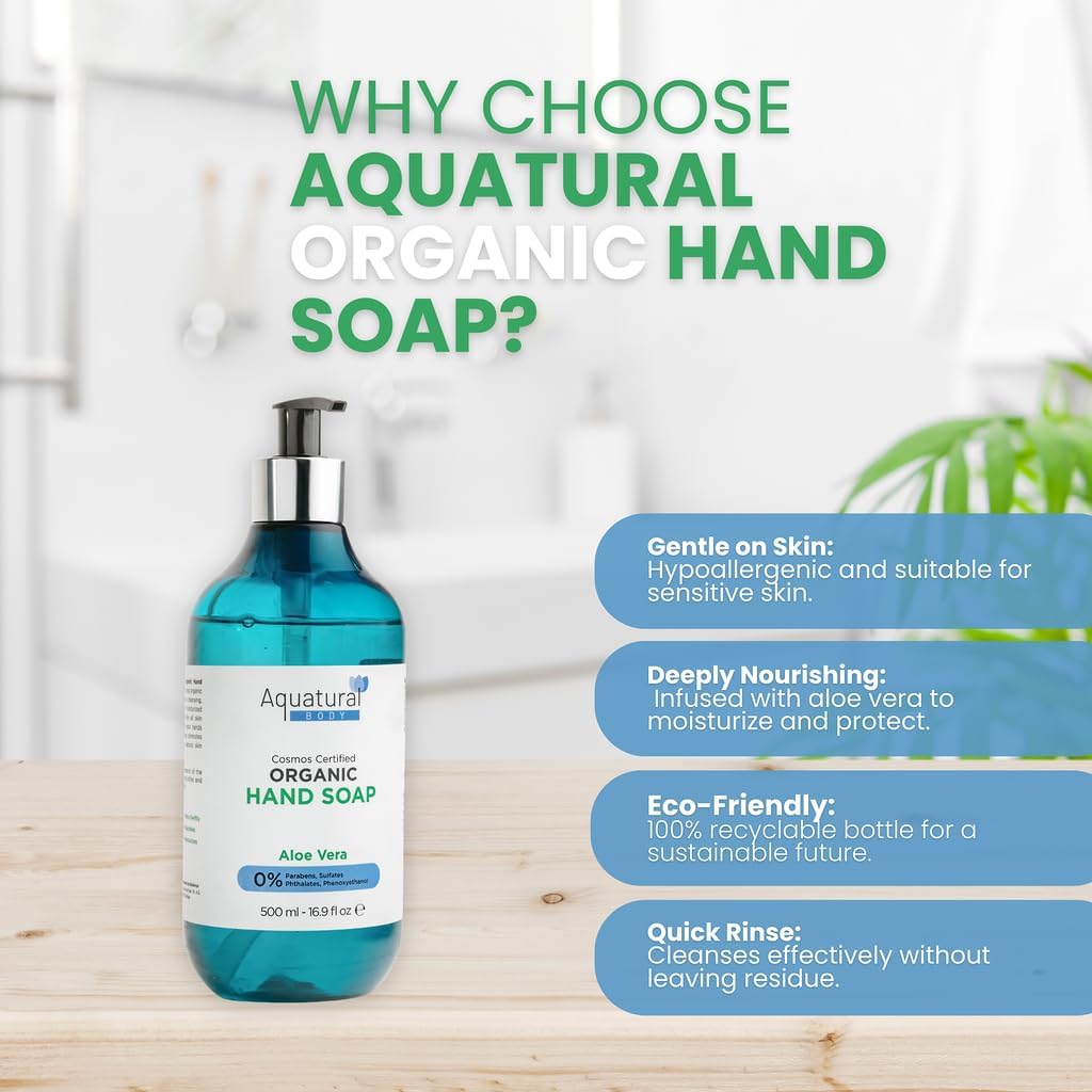 Aloe Vera Liquid Hand Soap, Natural Scent, 16.9 Fl Oz, Pack of 2 | Moisturizing, Vegan, For Sensitive Skin, Nourishing Formula, Refillable Bottle