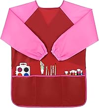 Waterproof Kids Painting Apron with Long Sleeves and 3 Pockets - Toddler Art Smocks for Painting Artists, Age 2-8 Years