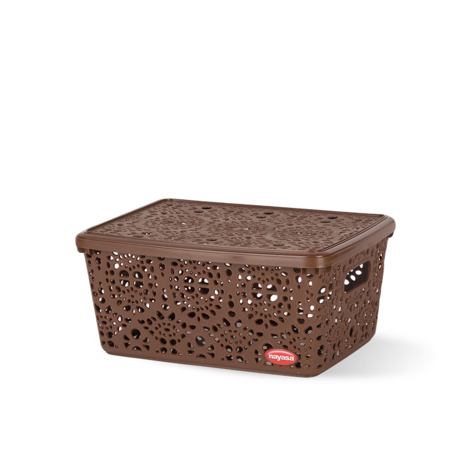 Nayasa Flower Storage Plastic Basket Medium (29 cm X 21 cm X 14 cm, Dark Brown) (SSB050)-image-0