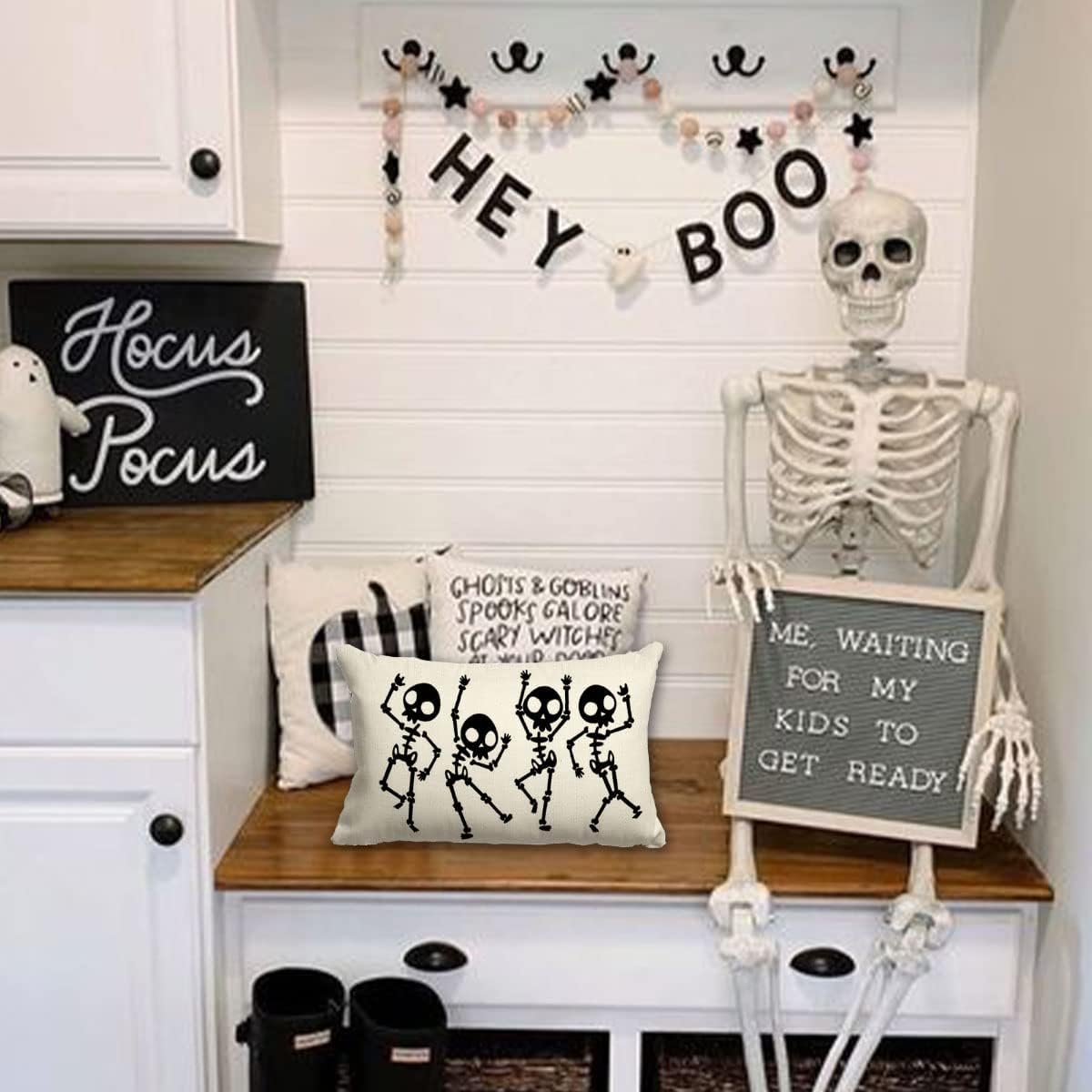 Halloween Pillow Cover 12x20 Skull Skeleton Funny Halloween Lumbar Pillow Covers Decorations Outdoor Halloween Pillows Decorative for Halloween Home Decor for Sofa image 2