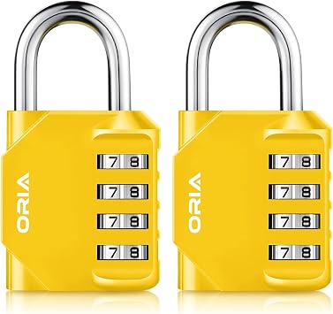 ORIA Combination Lock, Yellow, Resettable, 4 Digit Code, Zinc Alloy, Lightweight, Weatherproof, Rustproof