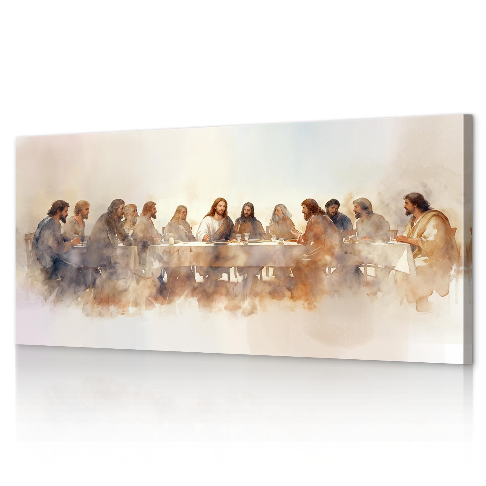 Mistyefly Last Supper Wall Decor with Built-in Wooden Frame - Religious Jesus Wall Decor Christian Art &amp; Last Supper Picture for Dining Room - Lightweight &amp; Easy Hanging, 12x24 Inches