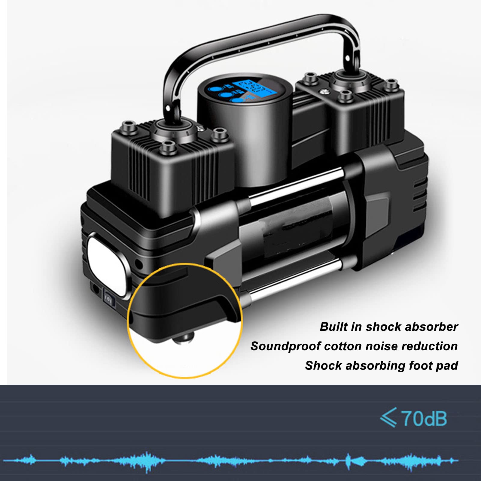 Pompa Sprężarki Powietrza 12 V Podwójny Cylinder do Pompowania Opon Samochodowych 100 PSI Cyfrowy Wyświetlacz LED Światło ABS i Czysta miedź do Samochodów Osobowych Ciężarówki RV Motocykle