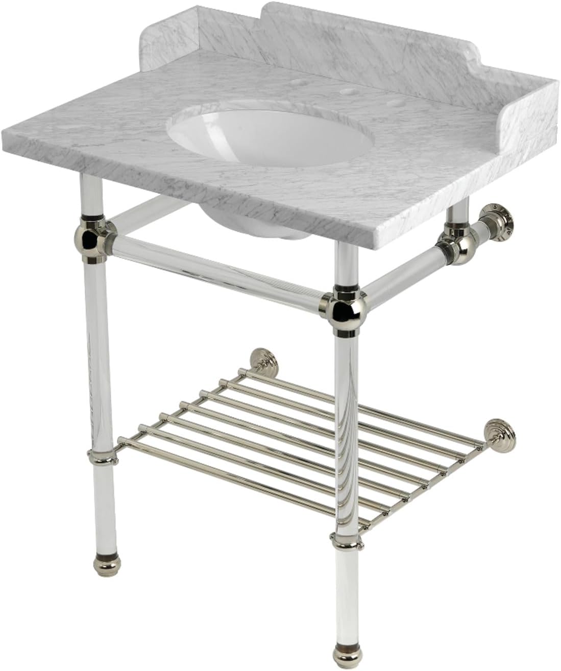 Kingston Brass LMS30MAB7 Pemberton 30" Console Sink with Acrylic Legs (8-Inch, 3 Hole), Marble White/Brushed Brass