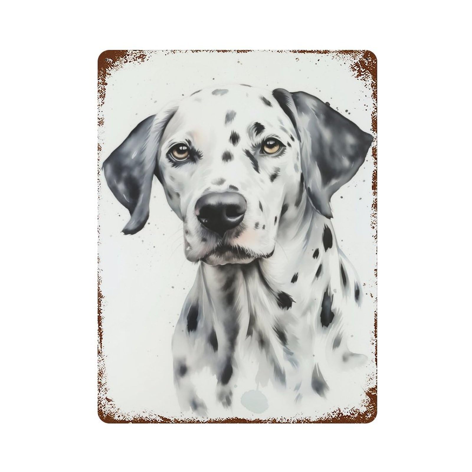 Dalmatian Watercolor Dog Aged Metal Wall Plaque 15.7"x11.8", Industrial Home Decor for Pub, Kitchen And Man Cave Decor