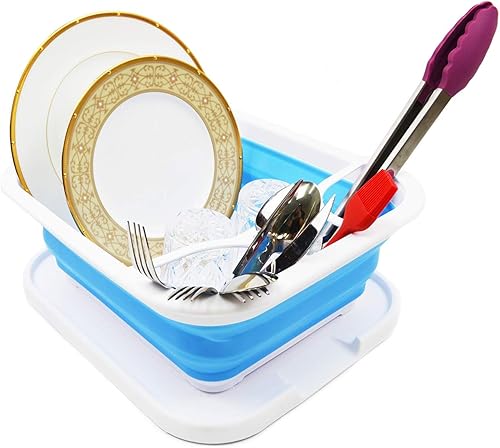 Miniatura 8 de SAMMART Escurridor de platos plegable con bandeja, juego de escurridor plegable, organizador de vajilla portátil, bandeja de almacenamiento de