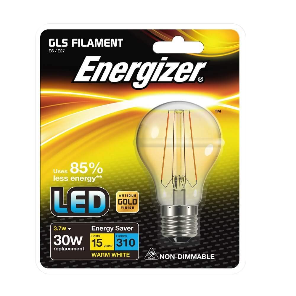 Energizer LED GLS Gold Filament E27 Energy Saving Lightbulb, 3.7 W, Warm White - Image 2