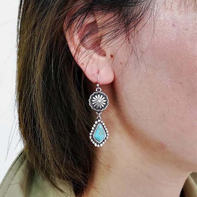 Western Earrings Jewelry for Women Vintage Concho Earrings Oval Turquoise Dangle Earrings Country Concert Outfits Concho Jewelry Gift A4:Oval-Turquoise-Vintage Silver image 4 of 6 B0D5GJ2MDS