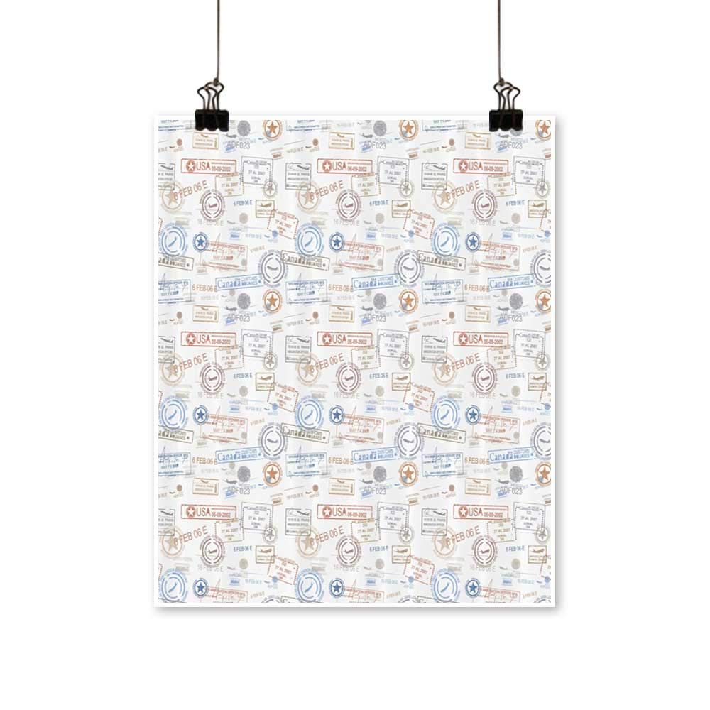 Hanging Painting Tage Old Rubber Stamps urist Passport Visa Certific e Vac ion Rich in Color,24" W x 40" L/1pc(Frameless)