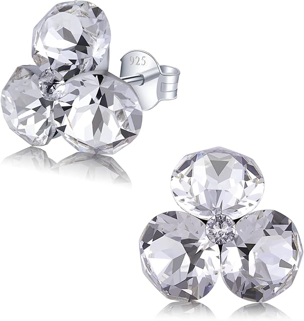 Chic Bijoux Stud Earrings for Women  Made with 4 Austrian Crystals and 925 Sterling Silver  Gift for Mum, Pink/Blue/Purple/Green/Clear