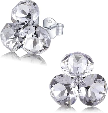 Chic Bijoux Birthstone Stud Earrings for Women With 4 Austrian Crystals and 925 Sterling Silver Gift for Mom, Pink/Blue/Purple/Green/Clear