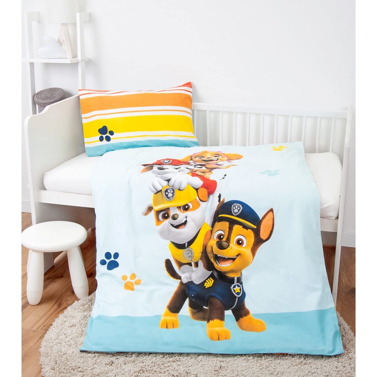 Komplet kołder Herding Paw Patrol, wykonany w kolorze zielonym, poszewka na poduszkę 40 x 60 cm z folią hotelową, poszwa na kołdrę 100 x 135 cm, łatwy zamek błyskawiczny, 100% bawełna/renforcé, wielokolorowy