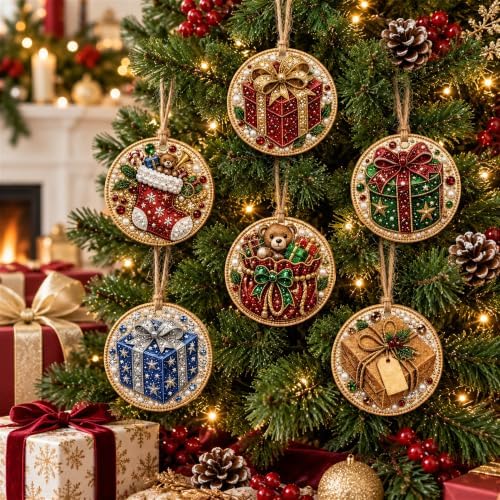 6 PCS Christmas Diamond Art Ornaments DIY Pearl Craft Kit for Adu...