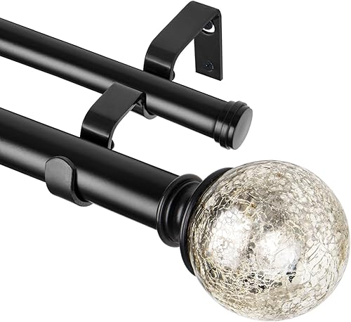 KAMANINA Barra de cortina doble de 1 pulgada de 72 a 144 pulgadas (6-12 pies), barras de cortina plateadas para ventanas de 66 a 120 pulgadas,