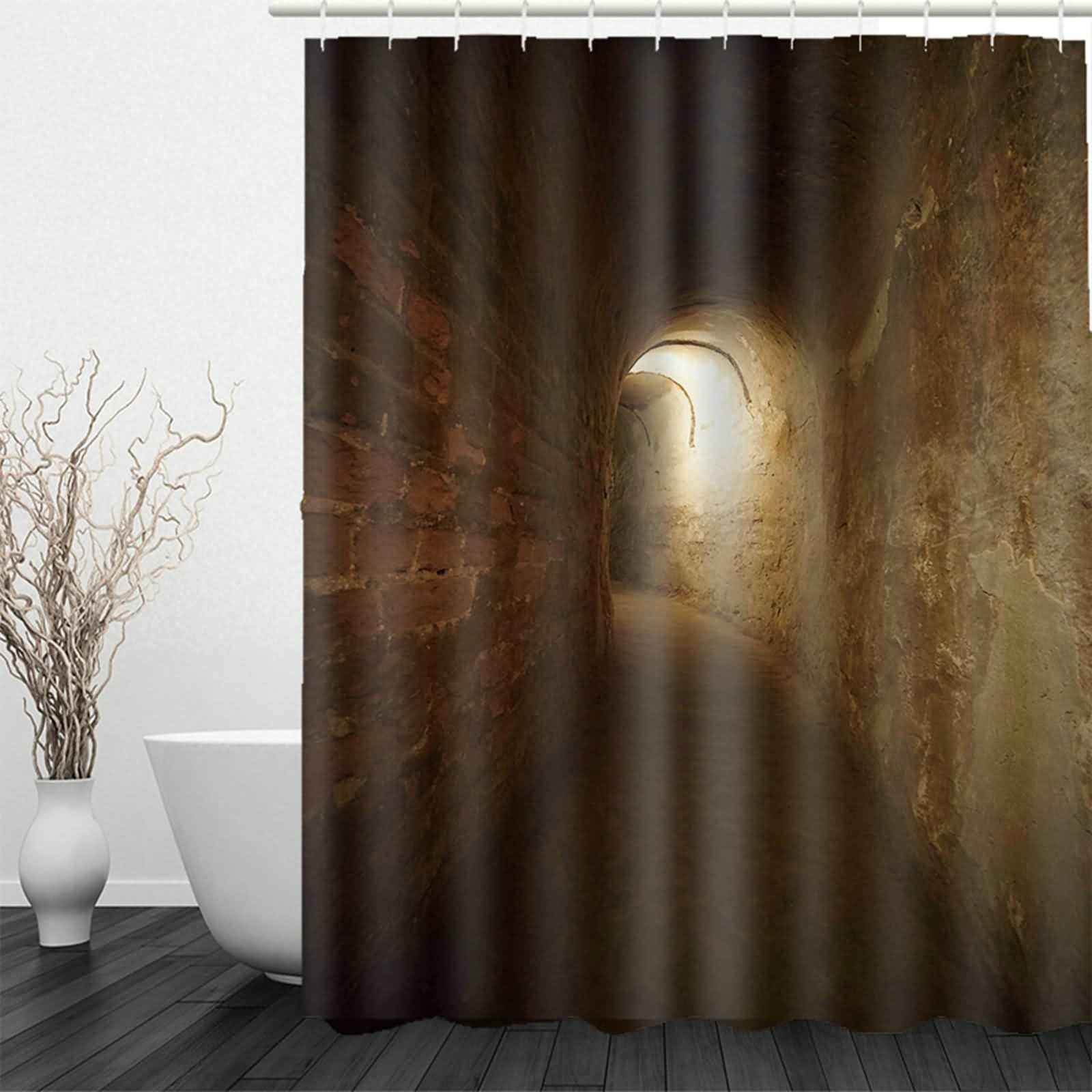 Rideau Douche Hotel Rideaux Fenêtres Salle Bain Modèle Tunnel Occultant Marron Polyester Imperméable, Anti-Moisissure, Facile À Nettoyer 220x180cm