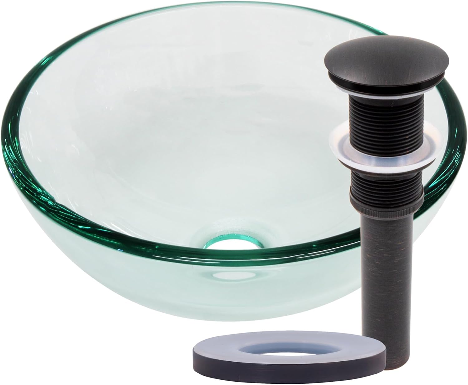Miseno MVS-TIG-8048-12 12" Circular Glass Vessel Bathroom Sink and Pop-Up Drain Assembly - Clear/Oil Rubbed Bronze Drain
