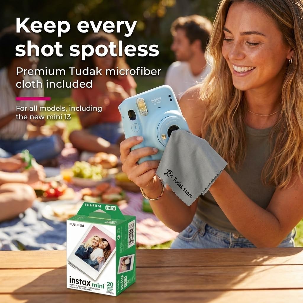 Fujifilm Instax Mini Instant Film, 40 Sheets – White Daylight ISO 800 for Instax Mini 13, 12, 11, 41 Cameras –Bundeld with The Tudak Store Microfiber Cleaning Cloth