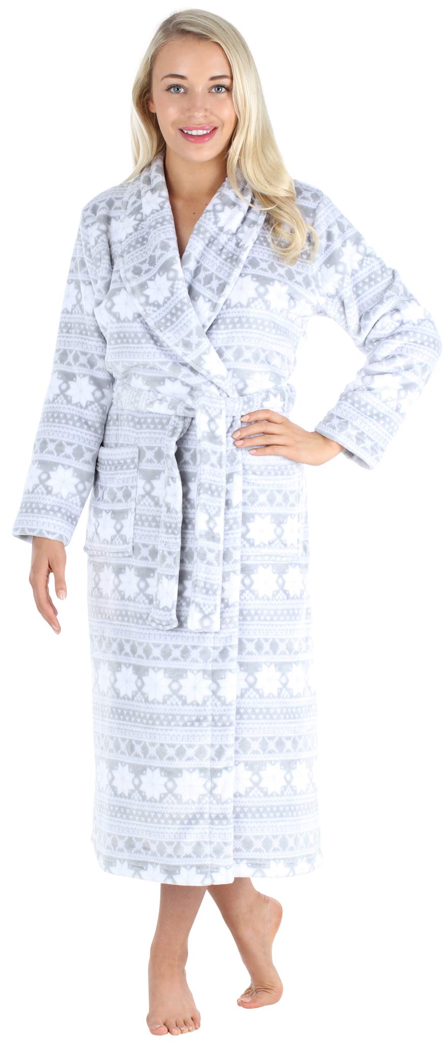 Womens Plush Fleece Long Bathrobes Hooded Sherpa Lined Robes