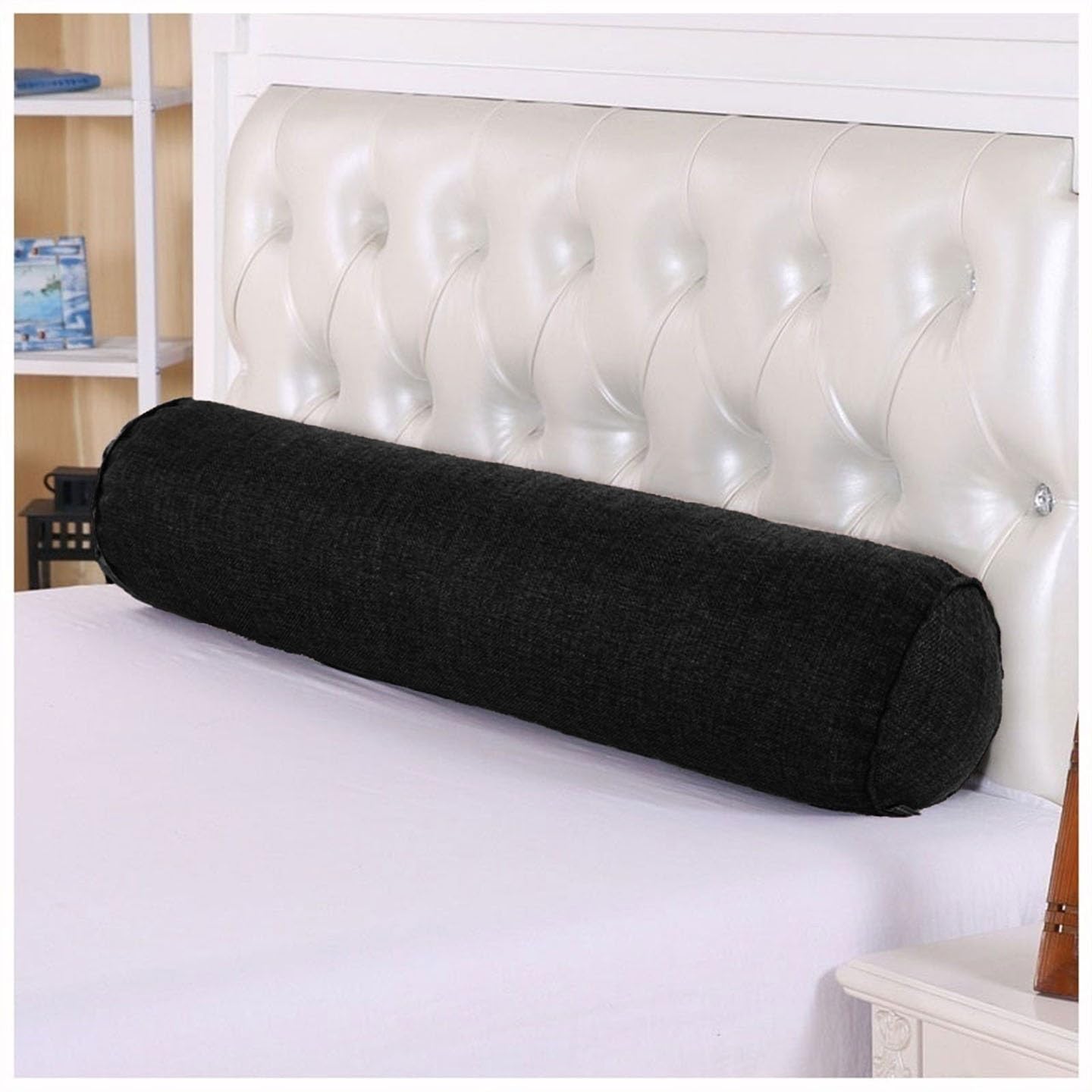 Nacken-Und Knierolle Kopfkissen Kissenrolle Nackenkissen Kissen Rolle Orthopädisches Nackenkissen, Lagerungsrolle, Bolster Side Sleeper Pillow with Abnehmbar Cover(Black,20x120cm/8x47in)