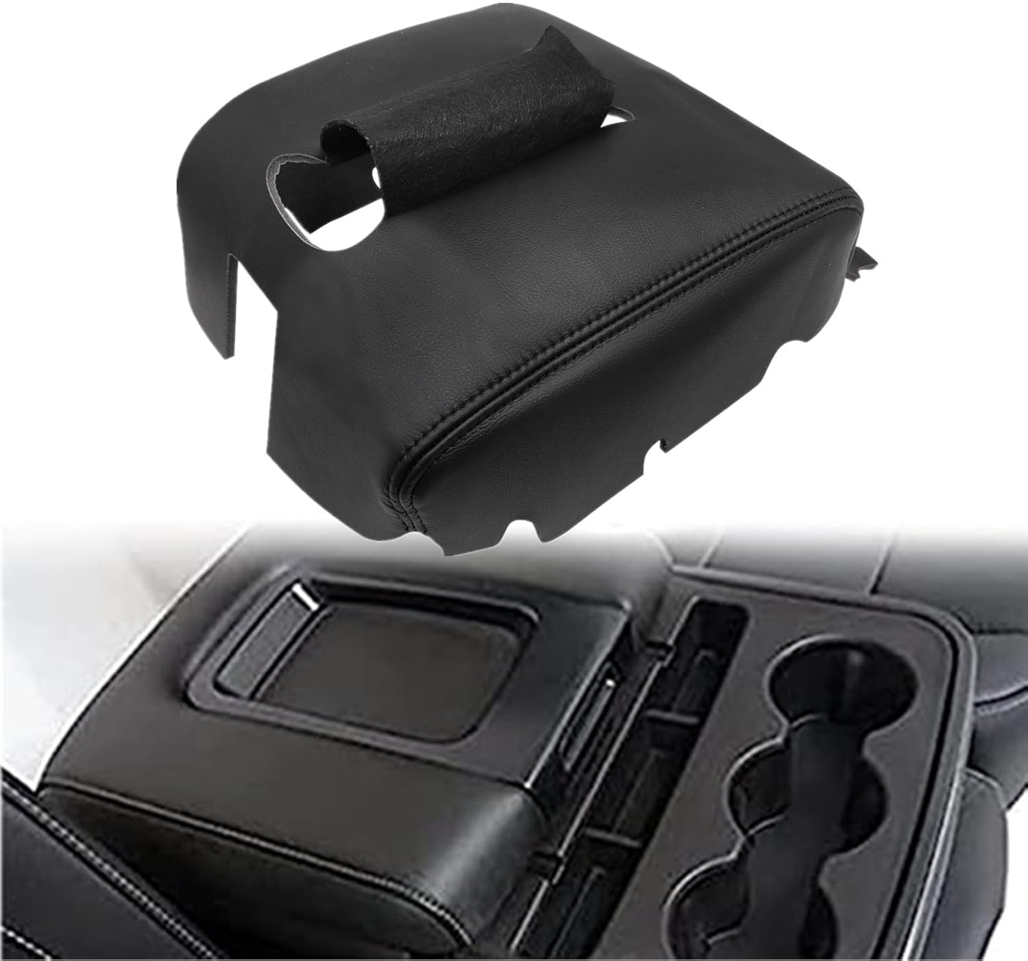NLQR Center Console Cover Replacement fit for Chevy Silverado GMC Sierra 1500 2500 3500 2014-2018 Arm Rest Box Pad Console Lid Protection Saver, Center Console Armrest lid Cover, Jump Seat Black