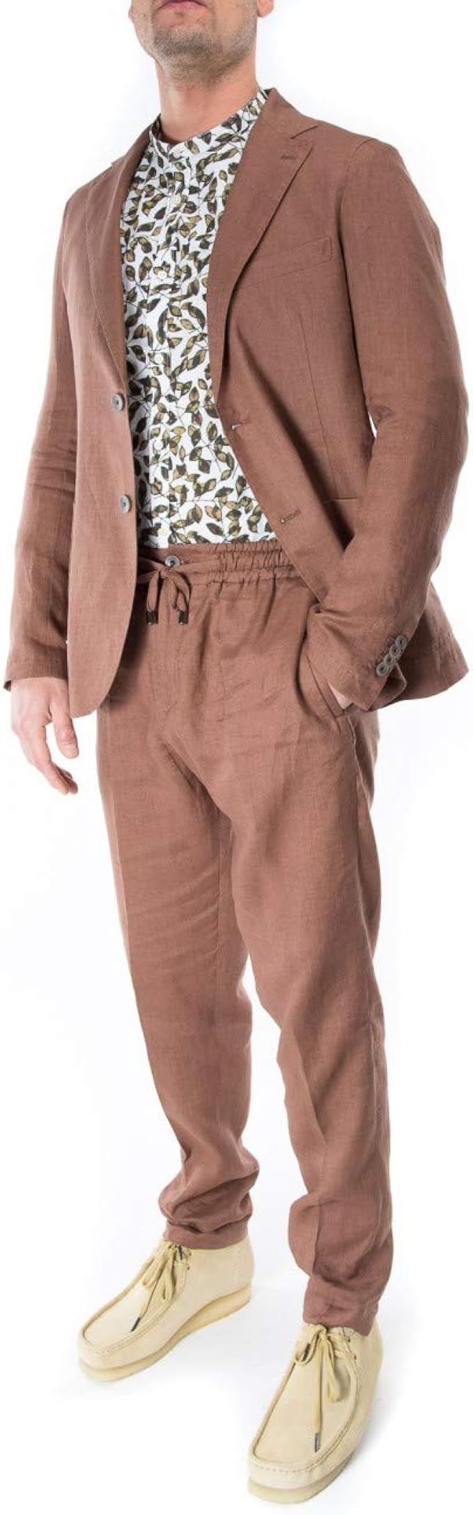 OUTFIT Pantalón de hombre de lino marrón Cacao 44: Amazon.es: Ropa