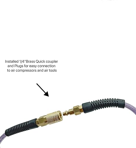 Miniatura 7 de Poliuretano (PU) 14 pulgadas x 50 pies reforzado, manguera de aire con acoplador rápido industrial giratorio de 14 pulgadas y enchufe, restrictor de