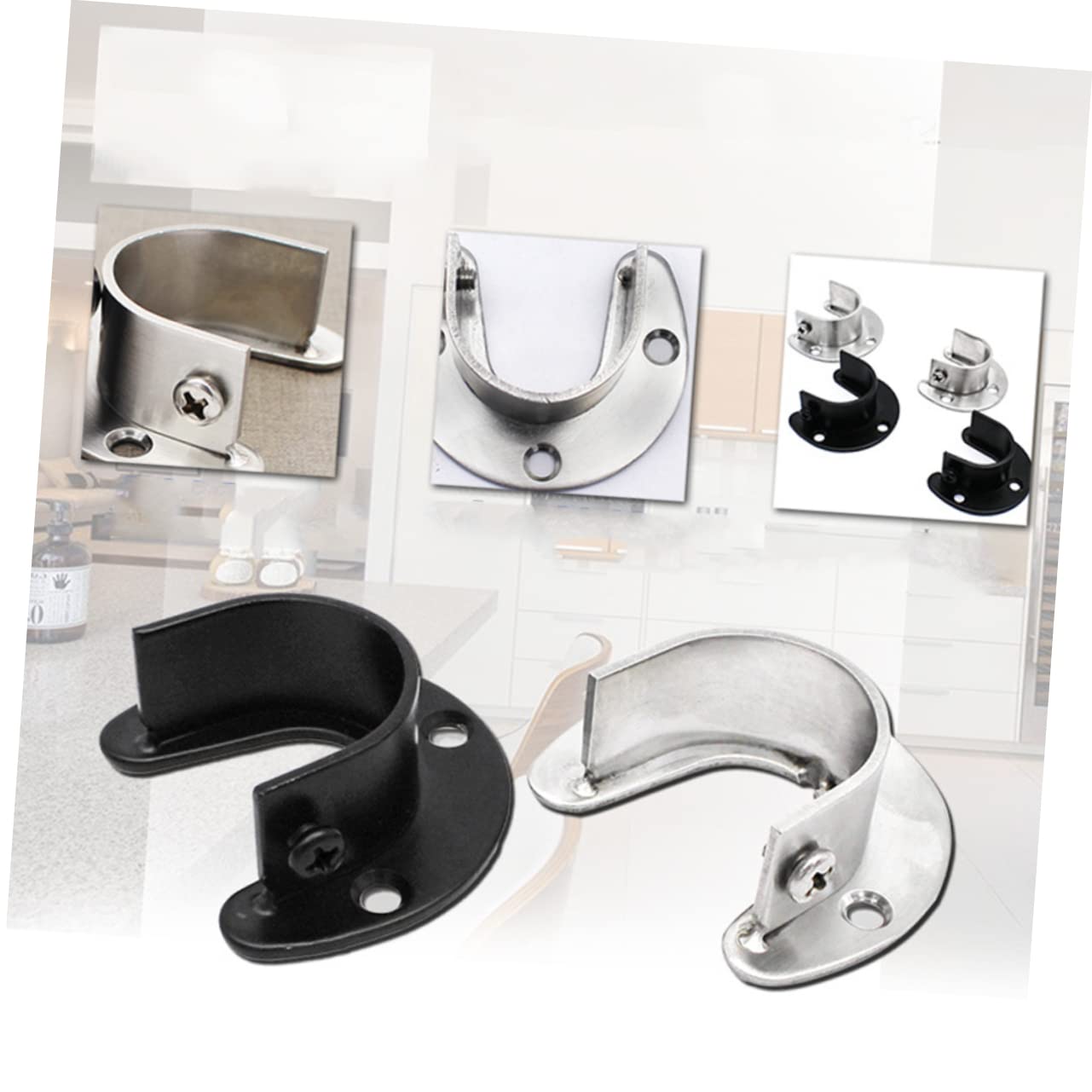 Ciieeo 4pcs Stainless Steel Hanging Rod Supports Wardrobe Rail Holders Flange Sockets for Closet Bathroom Balcony and Clothes Shop Use