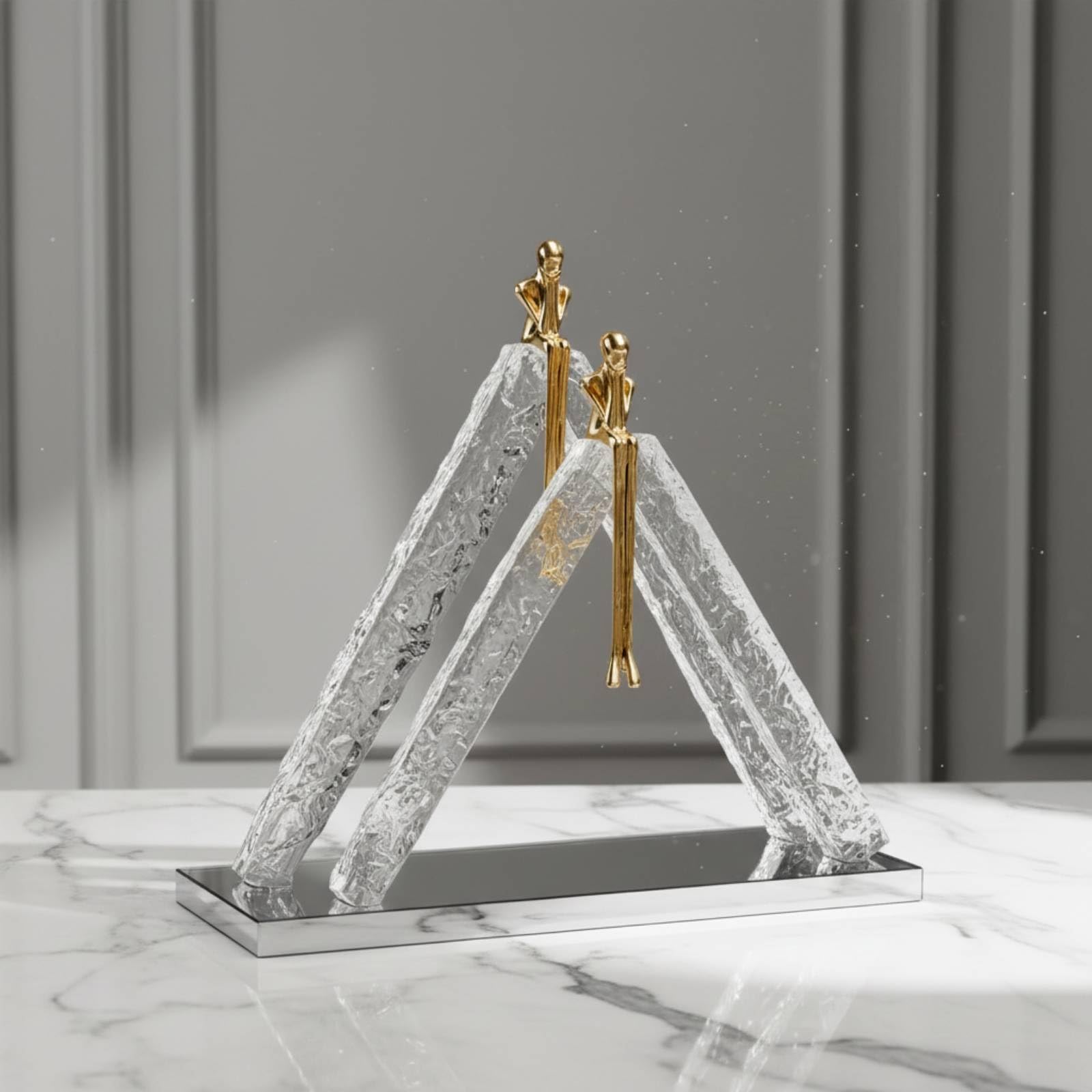 Gralara Figura con Base Espejo Transparente Escultura Geométrica Peculiar Estatua para Recibidor, Estantería
