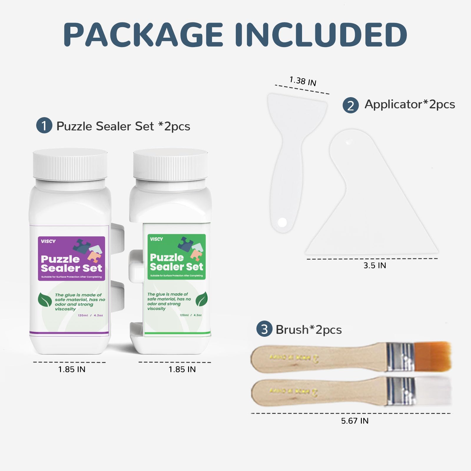 VISCY Puzzle Glue Clear with Applicator, Jigsaw Puzzle Glue, Puzzle Glue Kit, Easy to Apply, Fast Drying, Clear & Bright, Puzzle Saver, 240 ml Glue, 2 Silicone Spatulas & 2 Brushes.