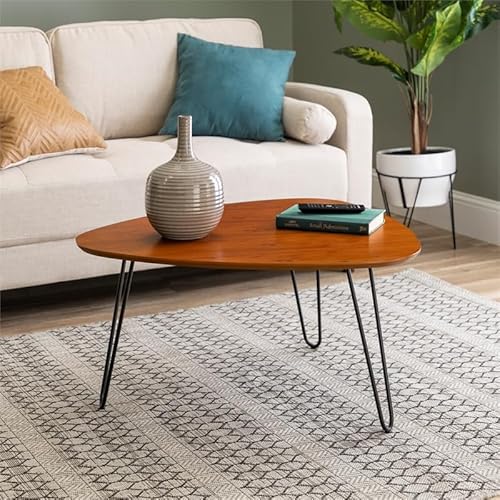Walker Edison Mid Century Modern Hairpin Coffee Table Living Room Accent Ottoman Storage Shelf, 32 Inch, Walnut #TOP1