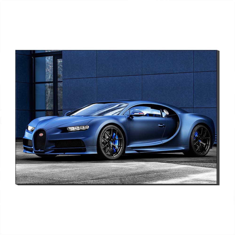 Toile voiture de sport bleue Bugatti 100x160cm sans cadre art mural