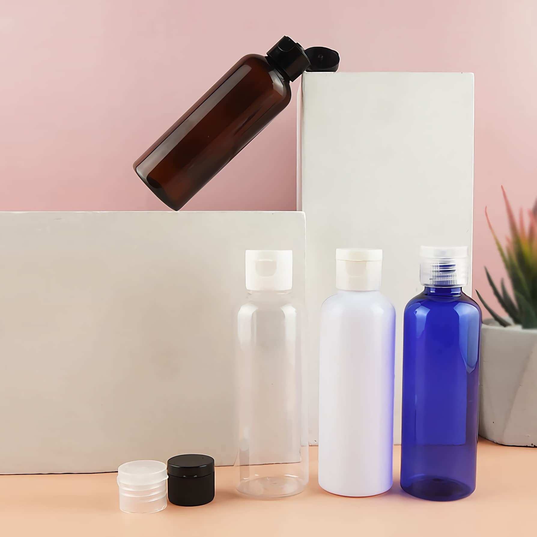 12 Pièces 100 ML Noir Bouteille en Plastique avec Bouchon à Charnière Noir, DIY Vider Bouteille Ronde en PET de Voyage pour Cosmétiques Liquides