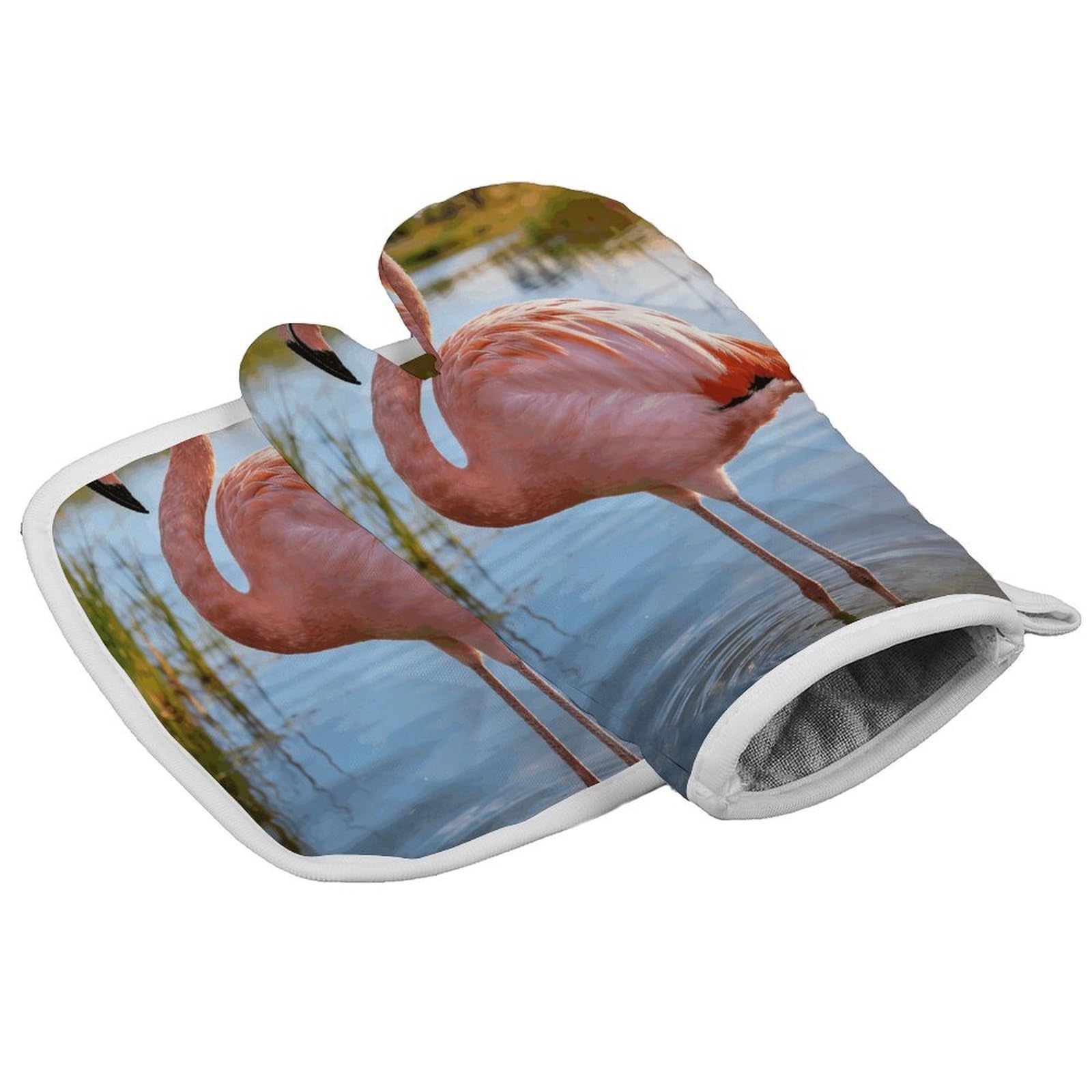 Fodpand Style Elegant Flamingo With National Flag Oven Mitt Set With Lanyard, Cooking Mitt, Protective Thermal Insulation,Kitchen Mitt For Baking, Cooking, Grilling, Microwave