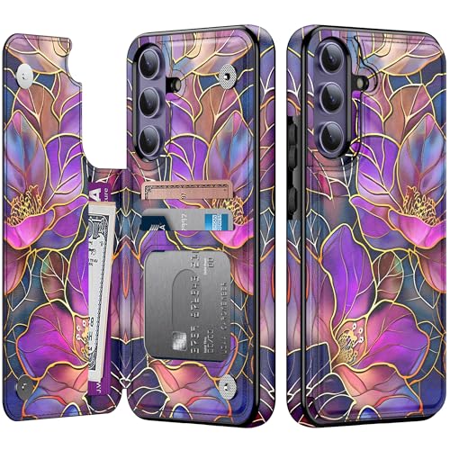 Étui pour Samsung S24 à motif floral pour femme active avec porte-cartes