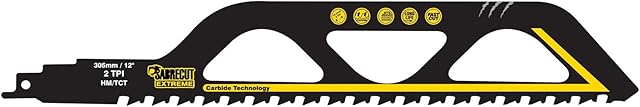 1 x SabreCut SCRS1243HM Tungsten Carbide 305mm 2 TPI S1243HM Medium Bricks Poroton Fibre Cement Concrete Straight Cutting Reciprocating Sabre Saw Compatible with Bosch Dewalt Makita and many others