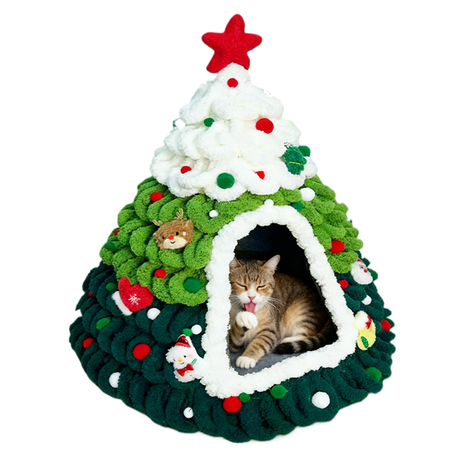 Katzenbett Höhle Gestrickt Weiches Tannenbaum Design Unterschlupf