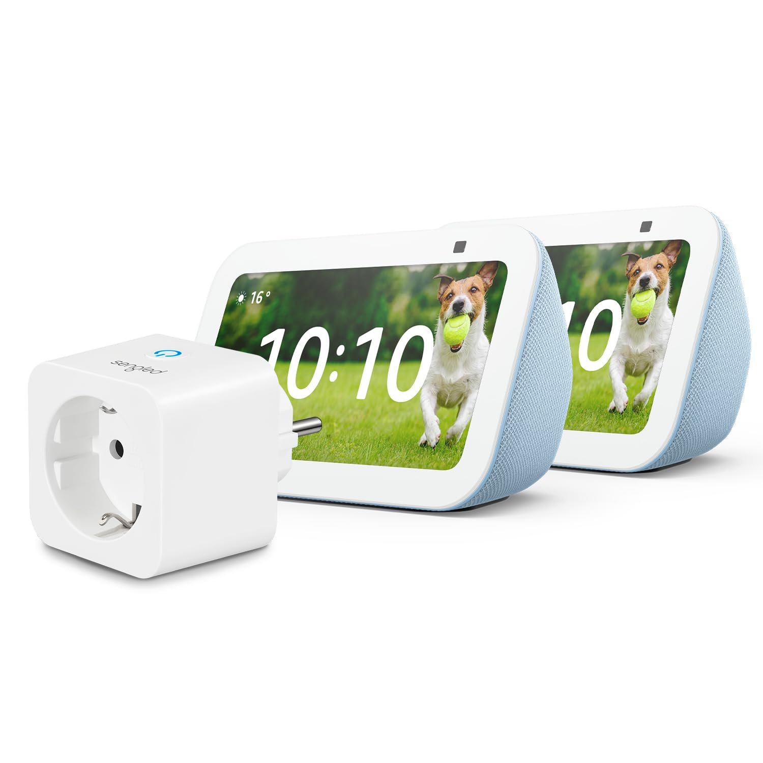 Echo Show 5 (3.ª generación) | Gris azulado, pack de 2 + Sengled Smart Plug, compatible con Alexa - Kit de inicio de Hogar digital