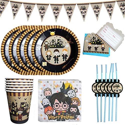 Kaimeilai Harry Potter Geburtstag Party Set, 69 Stück Kindergeburtstag Geburtstag Deko, Zauberer Geburtstag Party Deko mit Teller Becher Servietten Trinkhalme für Kinder Cover