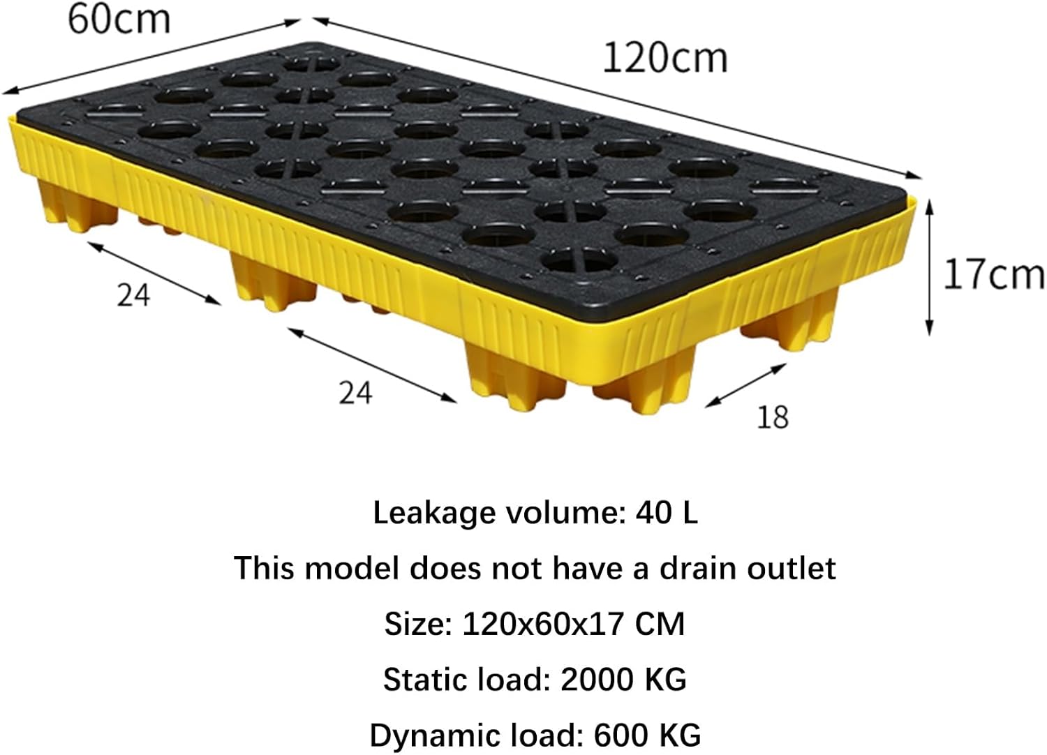 Spill Platform, Plastic Containment Spill Pallet, Yellow and Black Polyethylene Leakproof Tray with Flat Top Grating, Factory Garage Flat Top Grid Pad for Stack Oil Drums (Siz