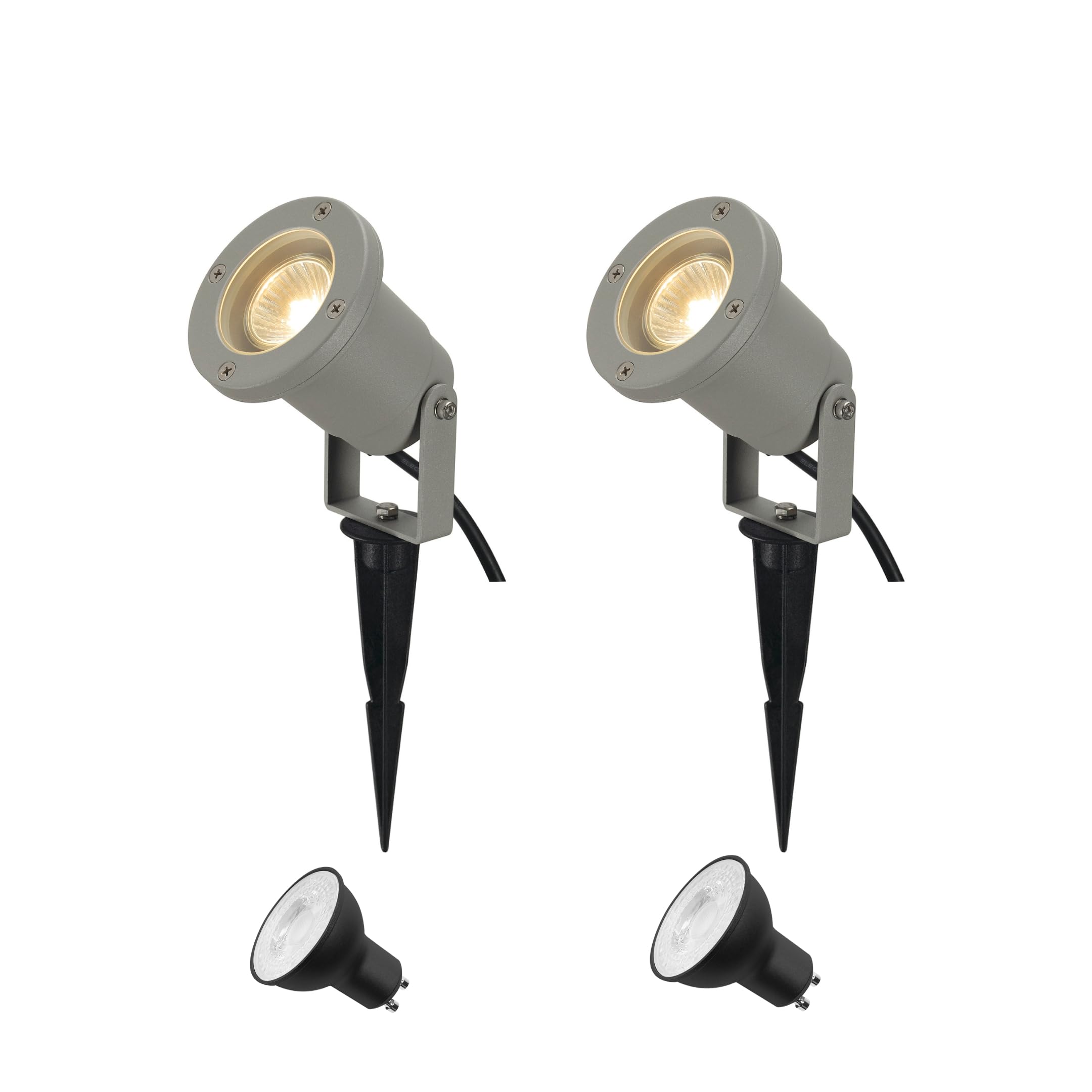 SLV NAUTILUS XL Erdspießleuchte – Außenleuchte für Garten, Terrasse, Wege & Teich | GU10, IP65, 11 W, mit Erdspieß & Stecker | 2er-Set | Grau