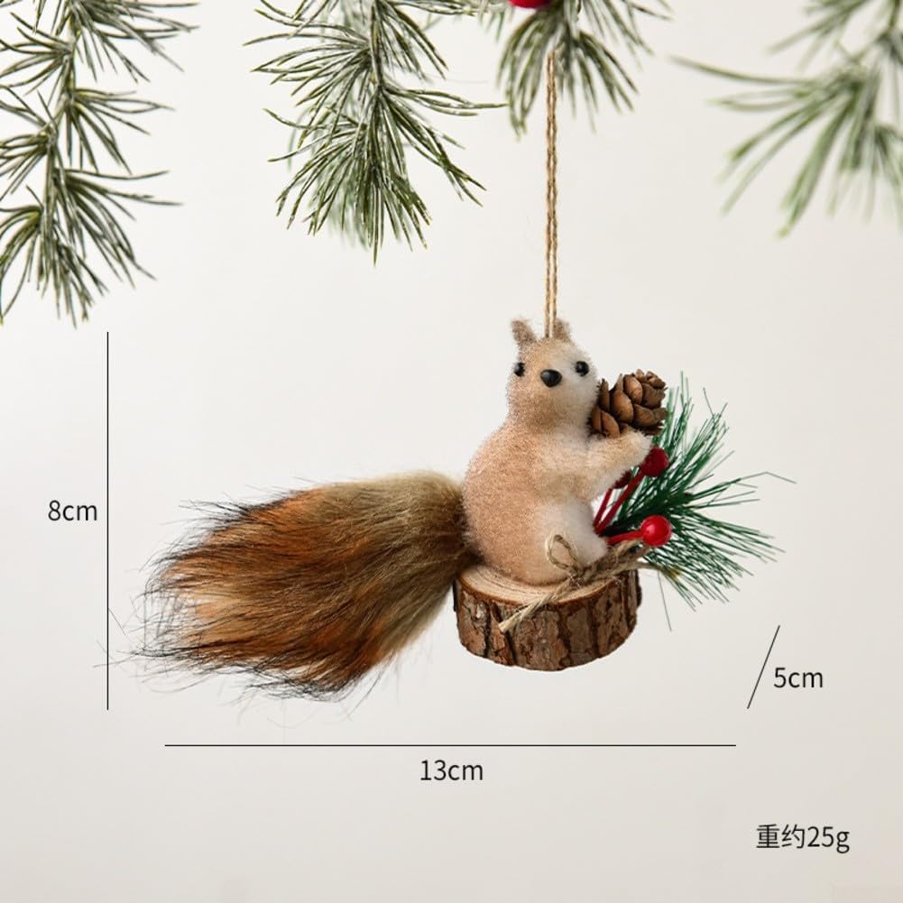 Lot de 5 décorations écureuil à suspendre pour décoration de sapin de Noël avec matériau en mousse et queue de fil réglable