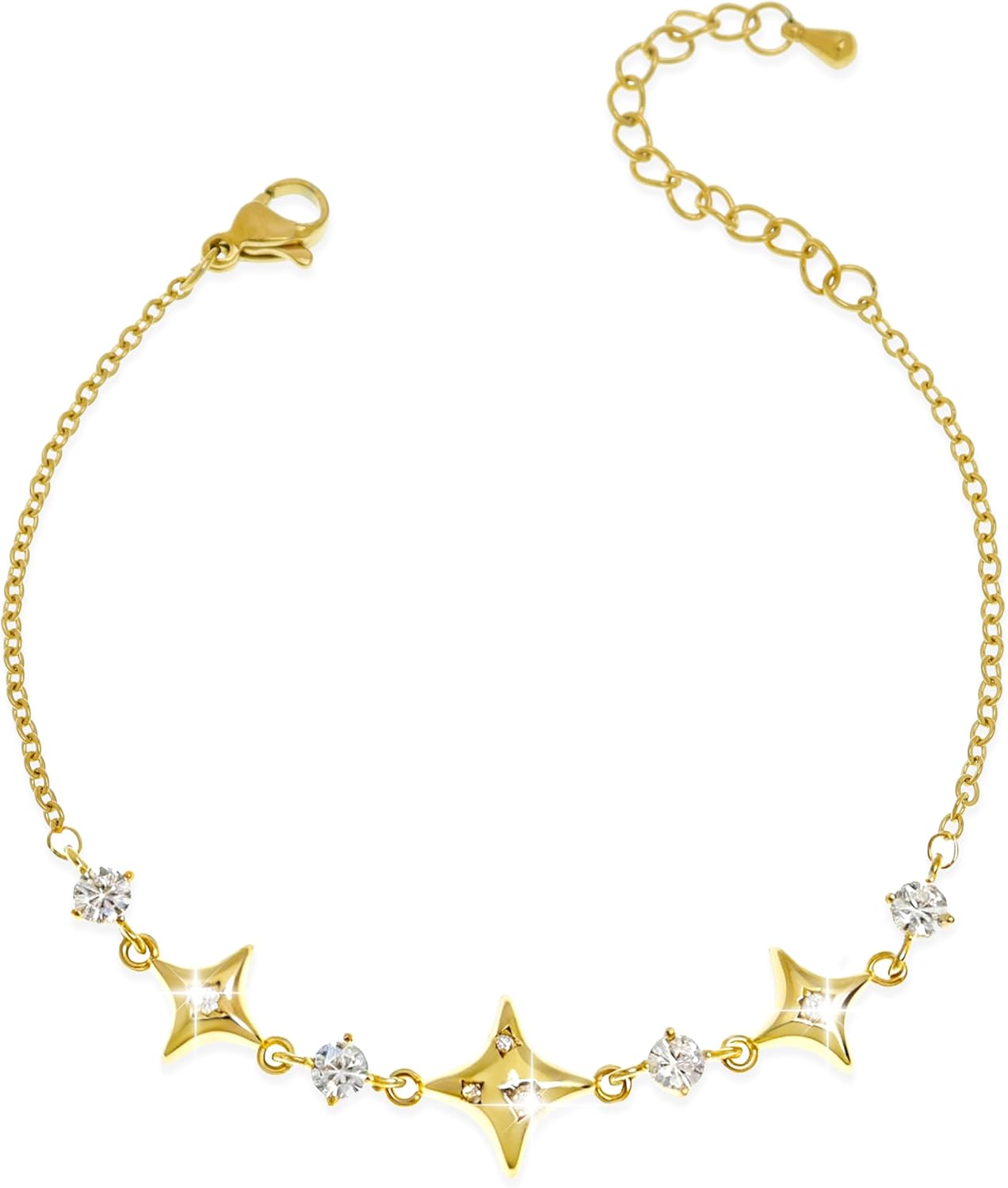 Frigotine Dainty Gold Silver Flower Star Bow Butterfly Bracelets for Women, Sparkly Adjustable Slider Chain Rhinestone Bracelet Wedding Prom Holiday Fashion Jewelry Gift