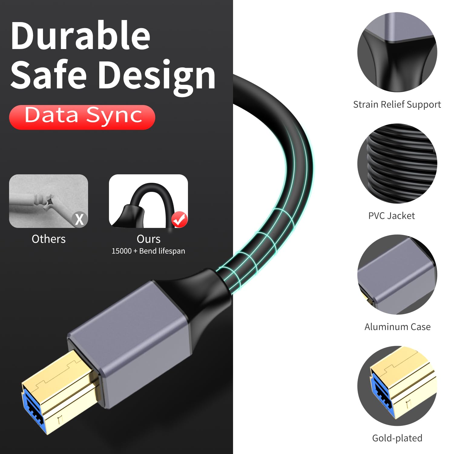 Aktives USB 3.0 A auf B Druckerkabel, 6 m, USB 3.0 Typ B Druckerkabel, kompatibel mit Konferenzkamera, Dockingstation, Festplatte, Scanner, Drucker, Vidicon und mehr