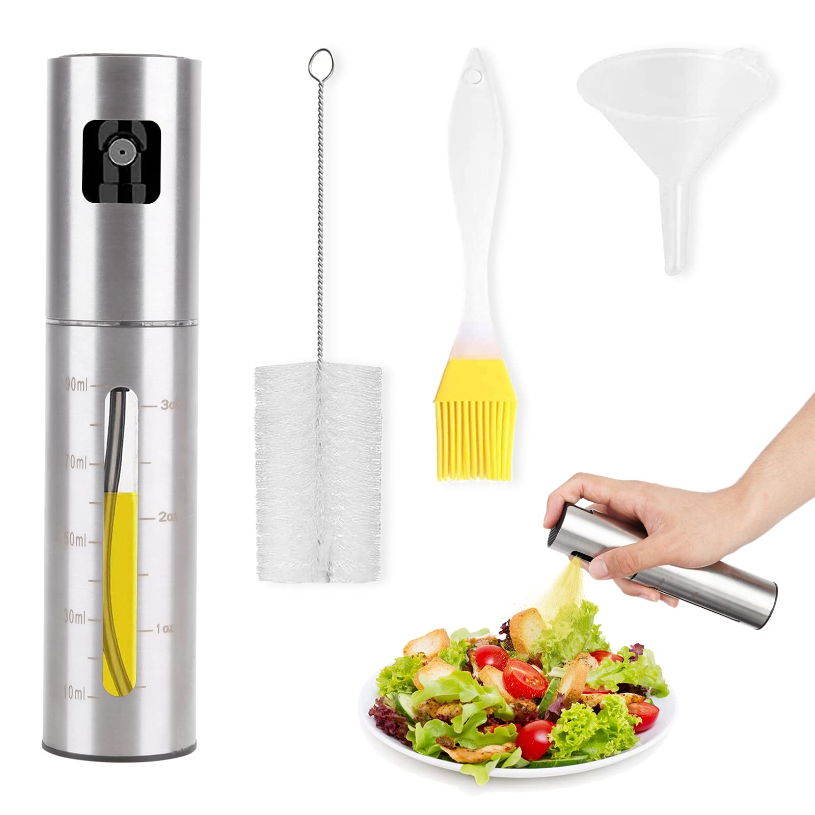 Portable 304 Stainless Steel Oil Sprayer - Sturdy Durable Olive Oil Sprayer Multifunction Kitchen Oil Spray Bottle With Brush Funnel Easy To Clean Suitable For Cooking, Baking, Grilling