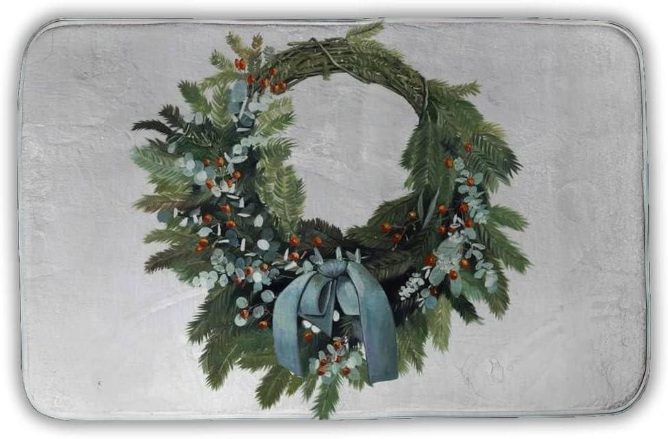 Begin Home Decor 5930-2134-HO21 21 x 34 in. Christmas Wreath - Green Holidays Bath Mat for Home Decor