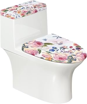Elongated Raspberry Flower Toilet Lid Dust Cover for Bathroom Toilet Cover Replacement with Elastic Edge Dust Covers Stretchable Scratches-Proo Toilet Lid Cover Easy to Install Spring Decor